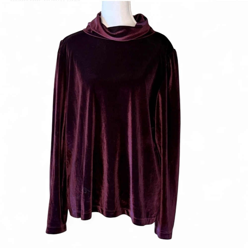 Ann Taylor LOFT Burgundy Purple Velvet Cowl Neck Long Sleeve Top – Size XL